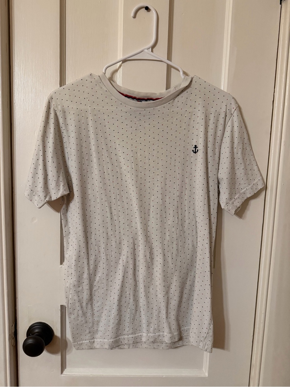 Denim & Flower White Short Sleeve Crew with Micro Dot and Navy Anchor